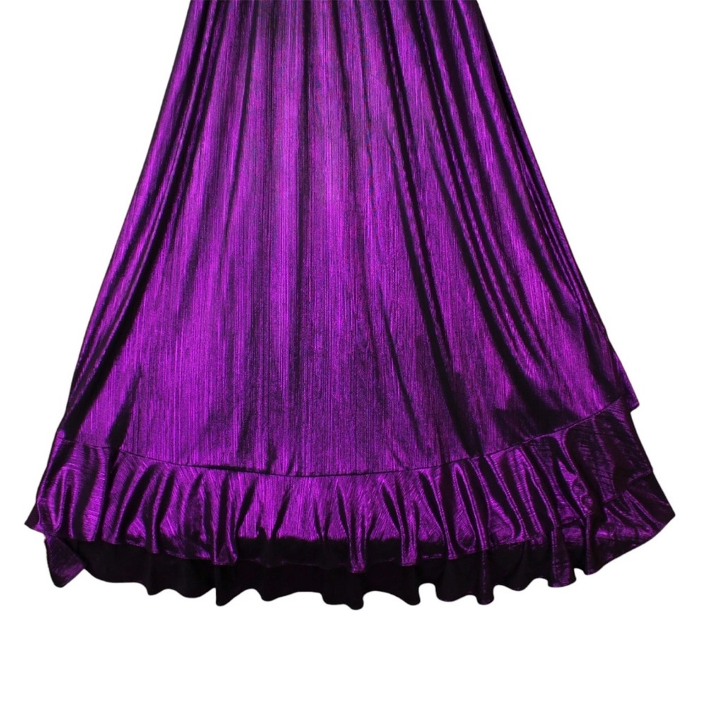 Retrofete Flora Maxi Wrap Dress Purple Metallic Size M V Neck Ruffle EUC Party - Picture 4 of 15